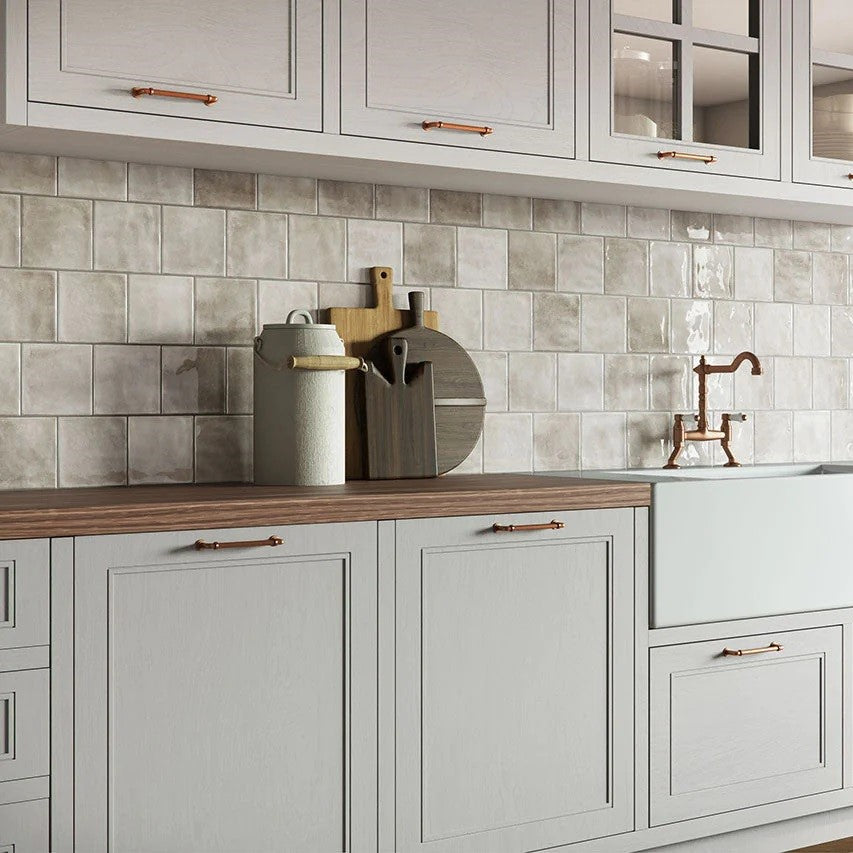 Glossy Off White Ceramic 6 x 6 Backsplash Tile