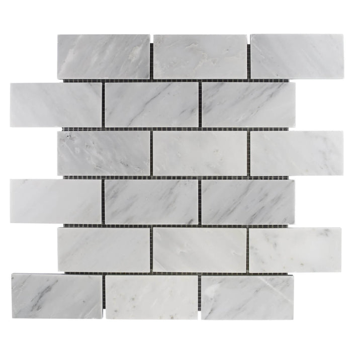 Carrara Venato Marble Mosaic Tile in 2x4" Mini Brick Subway Tiles Pattern - Polished or Honed