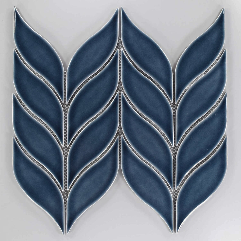 Glossy Ceramic Blue Leaf Mosaic Tile