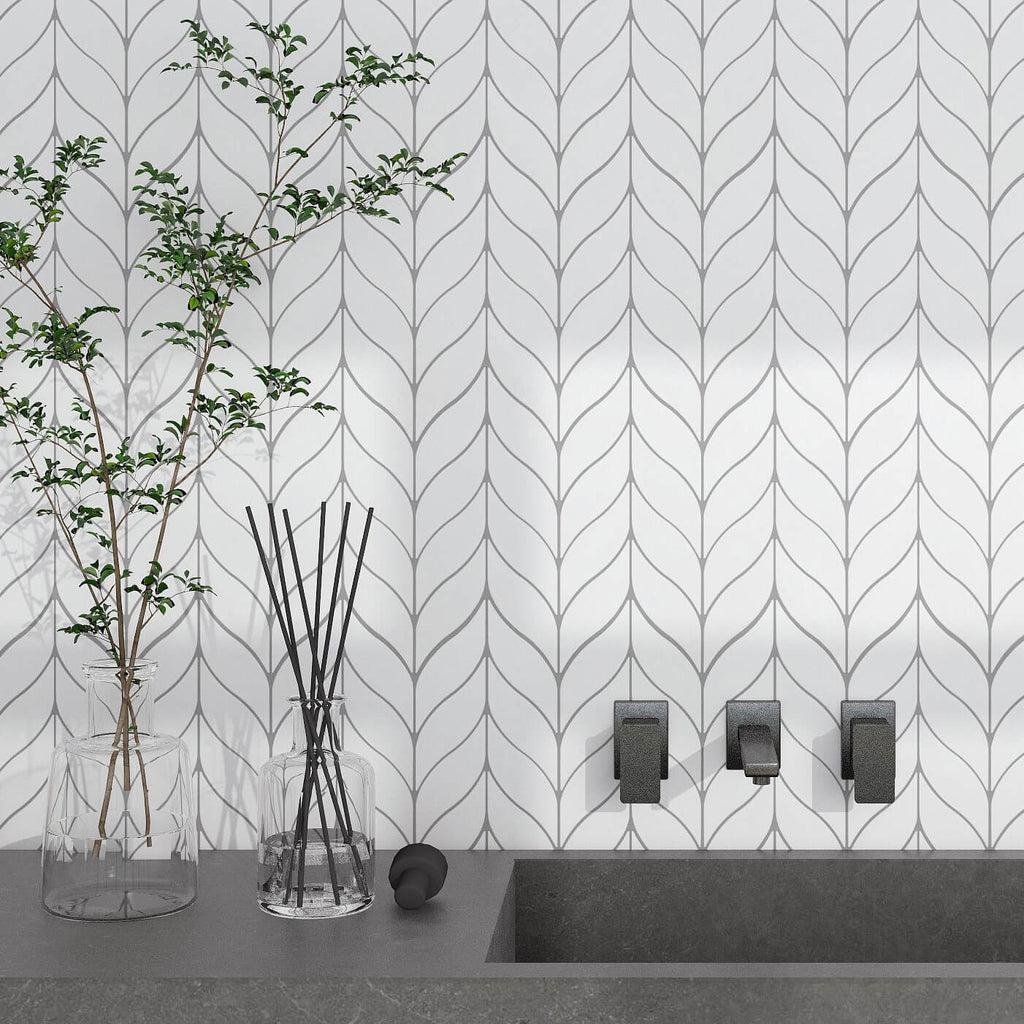 Matte White Ceramic Leaf Mosaic Tile