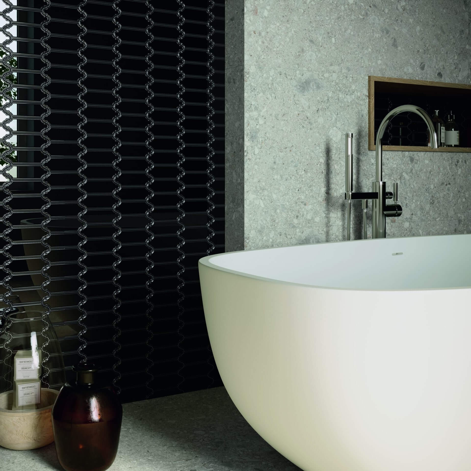 Onyx Black Ceramic Linterna Mosaic Tile