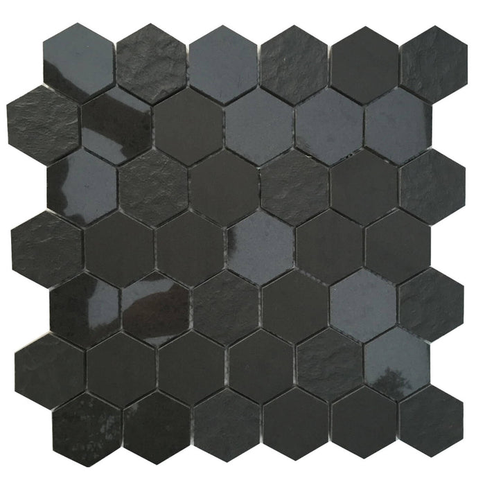 Multi Finish Porcelain Dark Charcoal Grey 2" Hexagon Tile