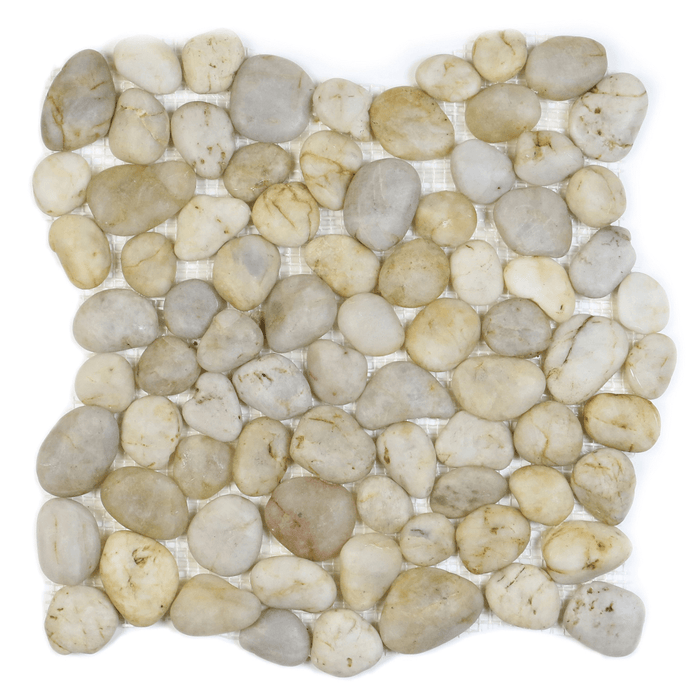 Silver Beige & Light Gray Flat Pebble Mosaic Tile for Bathroom Floors