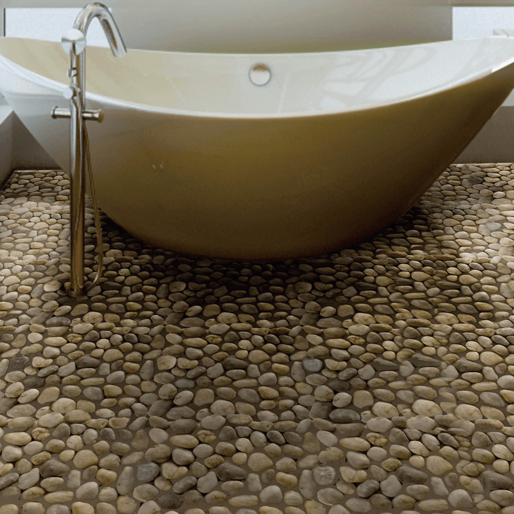 Silver Beige & Light Gray Flat Pebble Mosaic Tile for Bathroom Floors