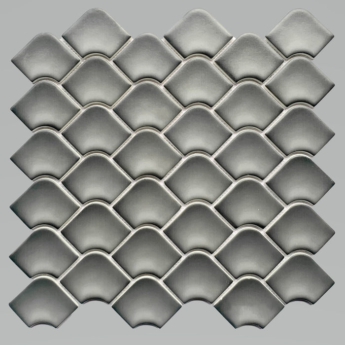 Ash Gray Matte Glass Mini Fan Mosaic Tile