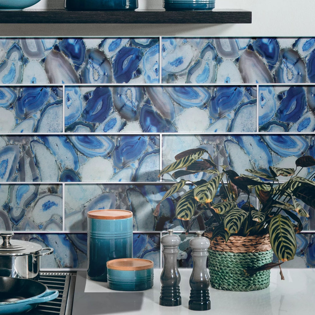 Multicolor Blue, Gray & White Glass Subway Tile Kitchen Backsplash 