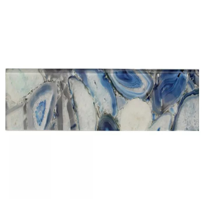 Closeup of a Blue, Gray & Off-White Agate Geode Pattern Subway Tile