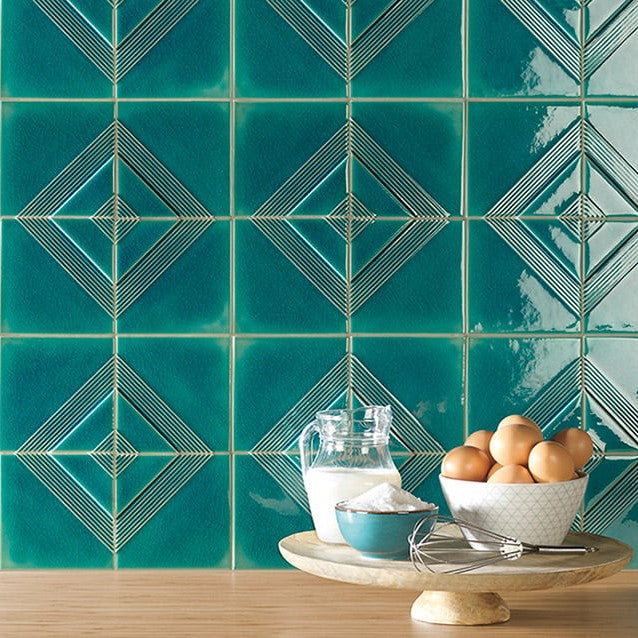 Blue Green Porcelain Textured Diamond Pattern 5x5 Tile