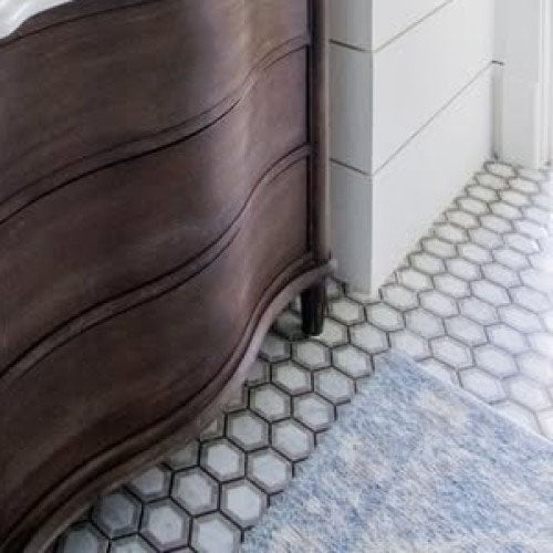 Closeup of White & Gray Hexagon Tiled Floor