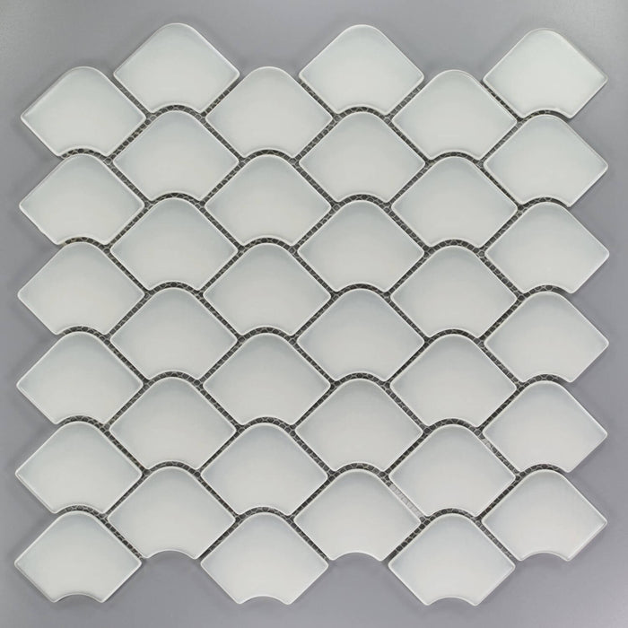 Matte glass mini fan mosaic tile in cotton white 