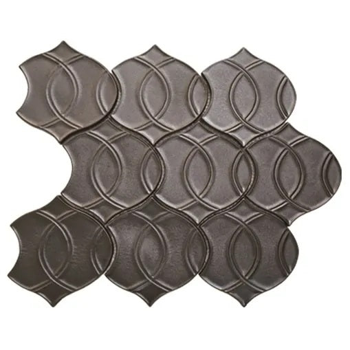 Dark Bronze Textured Glazed Porcelain Arabesque Mosaic Tile