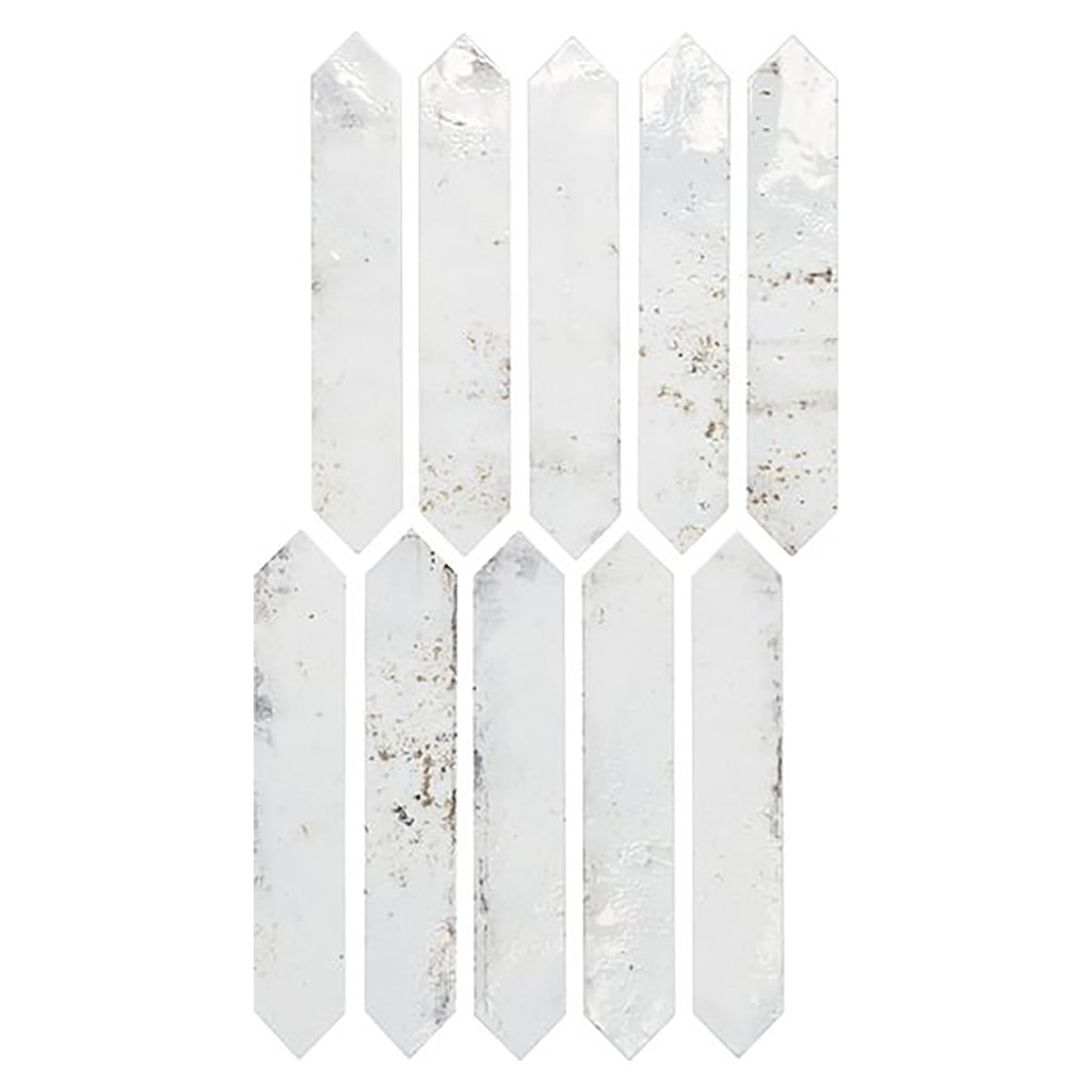 Closeup of Distressed White Ceramic Picket Tile