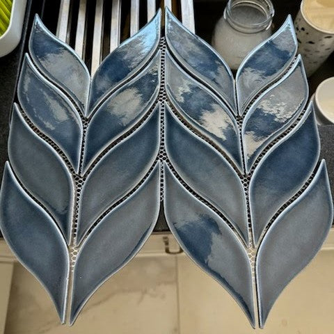 Closeup of Glossy Blue Leaf Tile