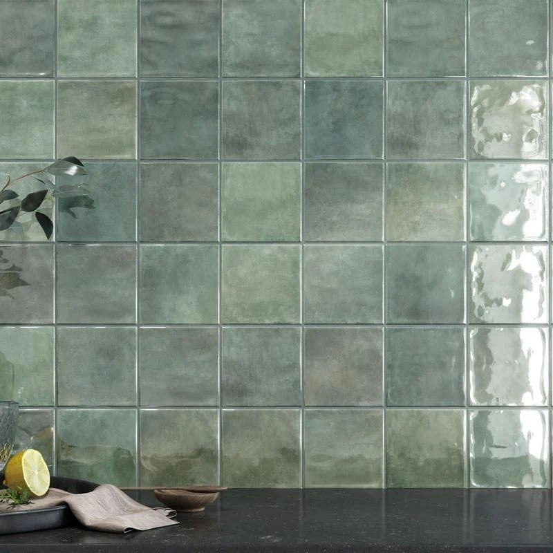 Glossy Green Ceramic 6 x 6 Square Backsplash Tile