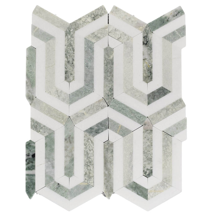 Ming Green and White Thassos Marble Greek Key Mosaic Tile