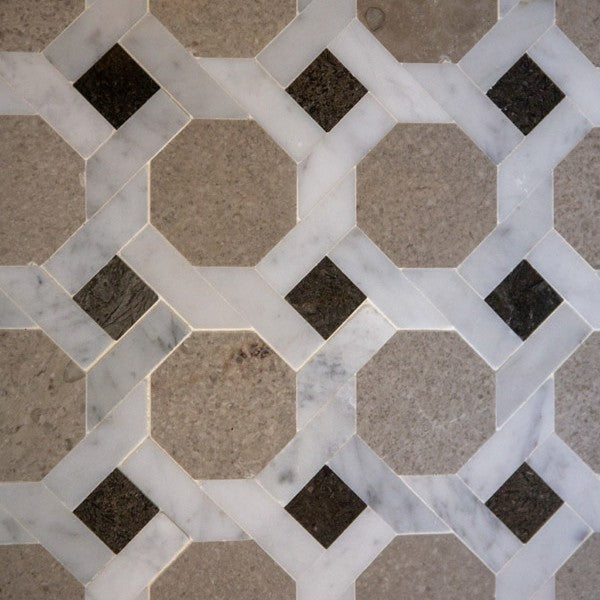 Closeup of Octagon Trellis Diamond Marble Mosaic Tile