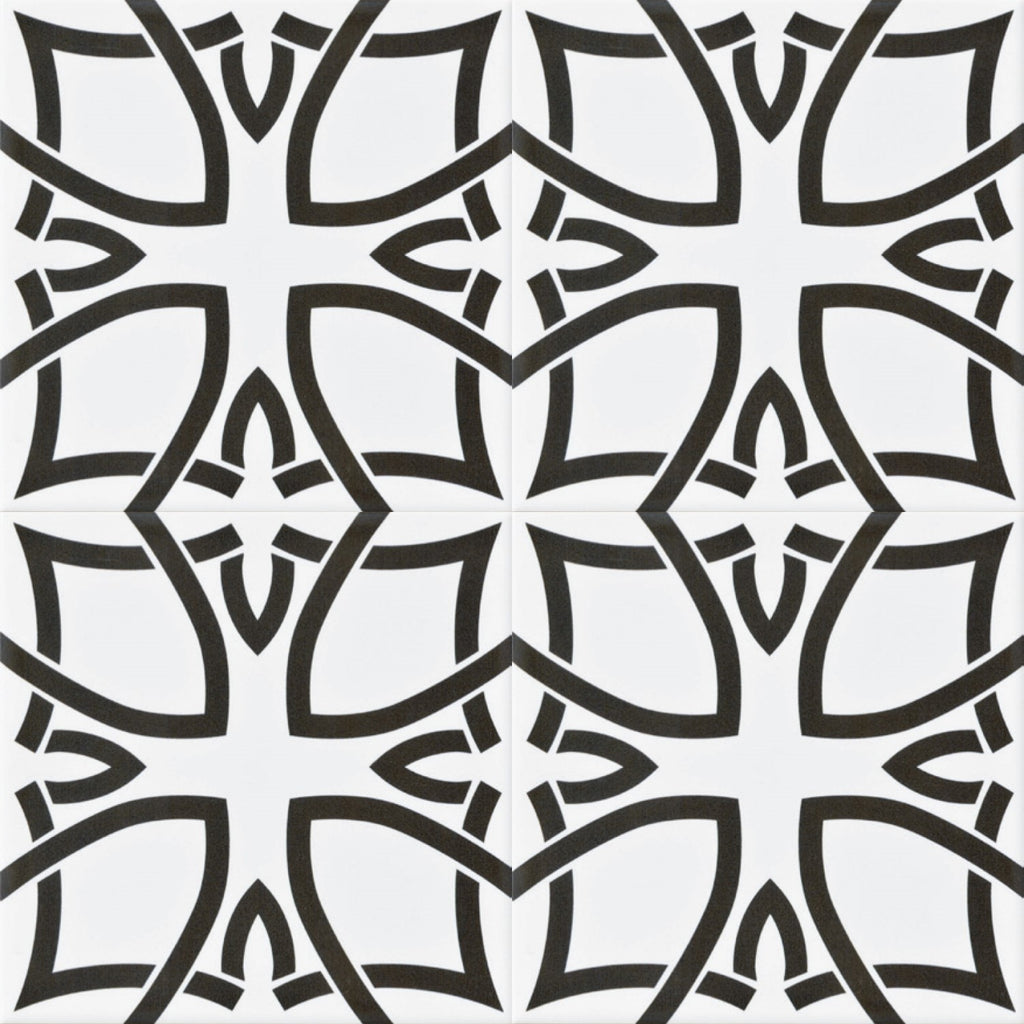 Flora Black and White Spanish Porcelain 12x12 Tile