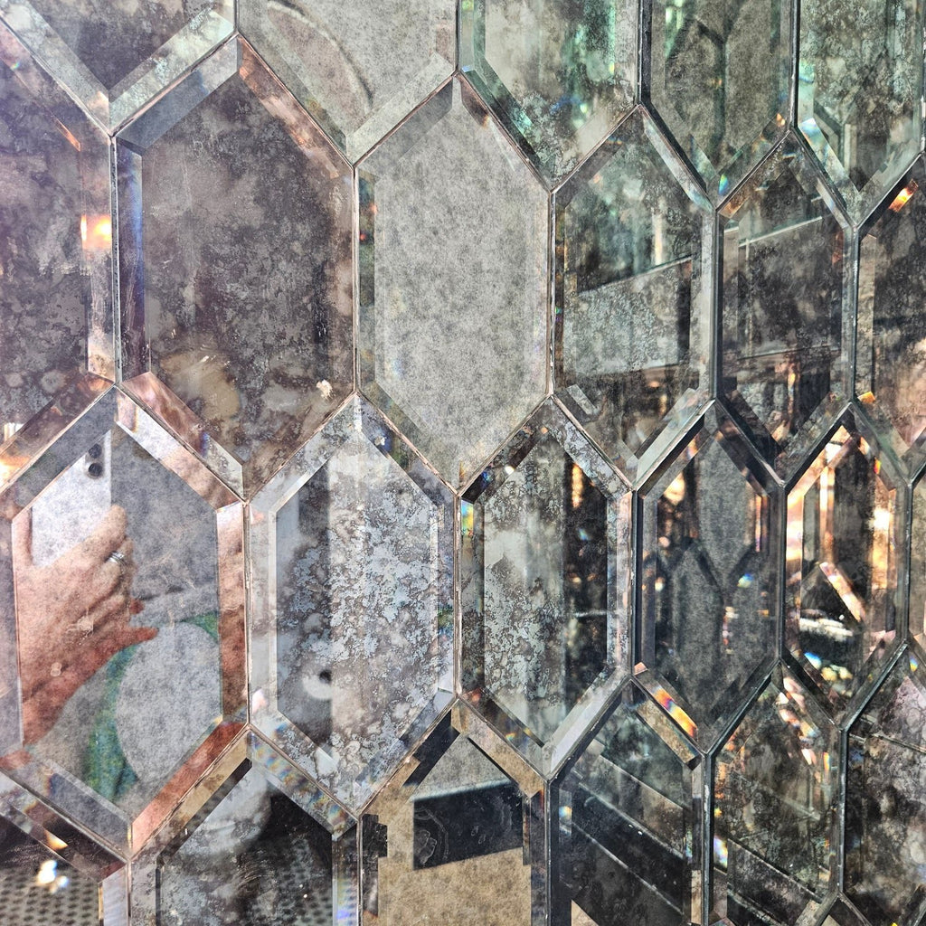 Distressed Antique Mirror Glass Beveled Picket (Stretched Hexagon) Tile