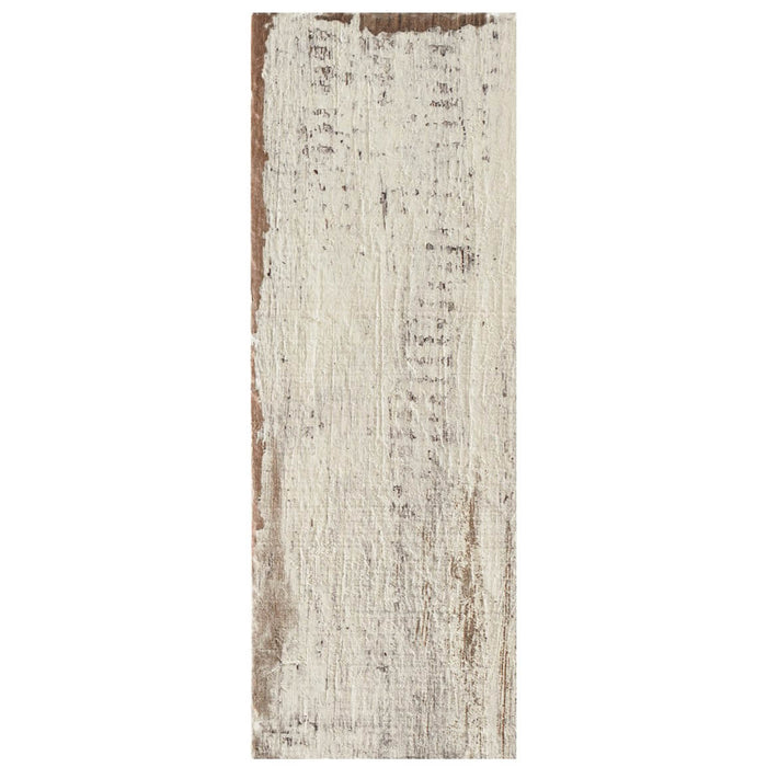 Closeup of White Distressed Wood Plank Look Porcelain Tile