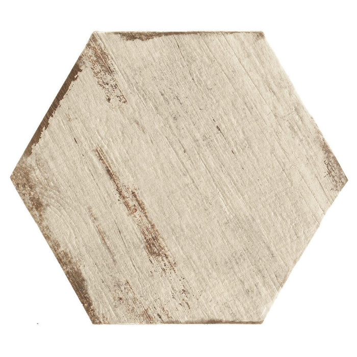 Vintage White Distressed Wood Look 14x16 Hexagon Porcelain Tile