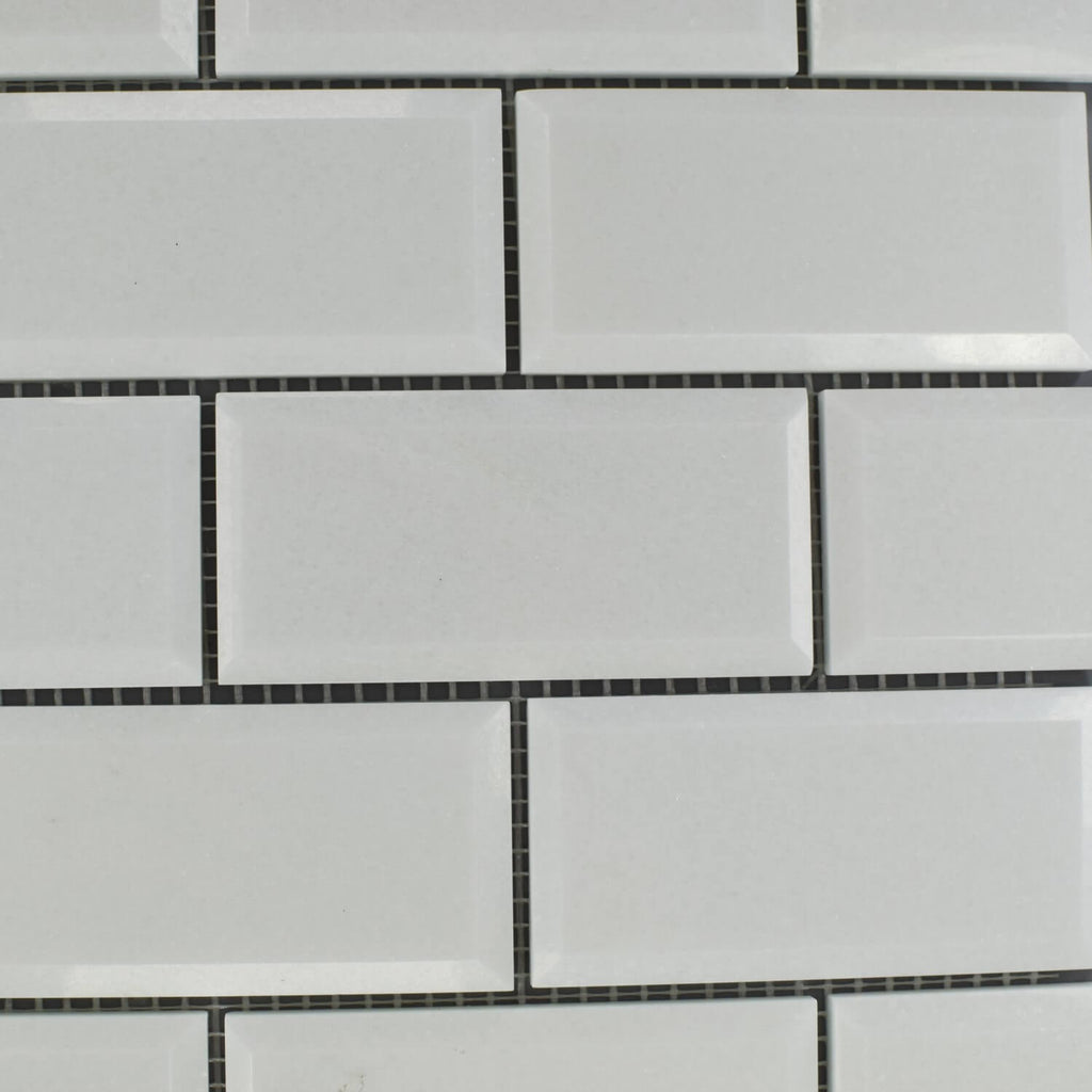 White Thassos Marble 2x4 Beveled Subway Mosaic Tile