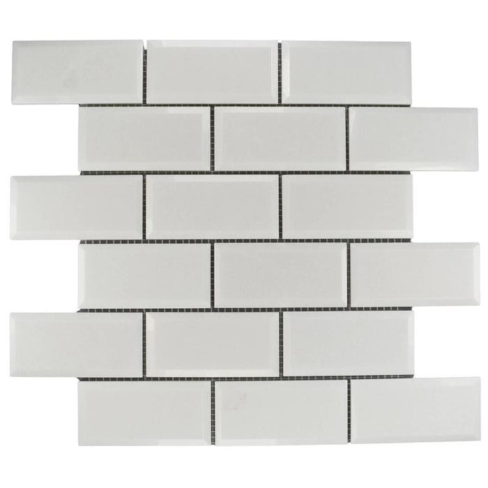 White Thassos Marble 2x4 Beveled Subway Mosaic Tile