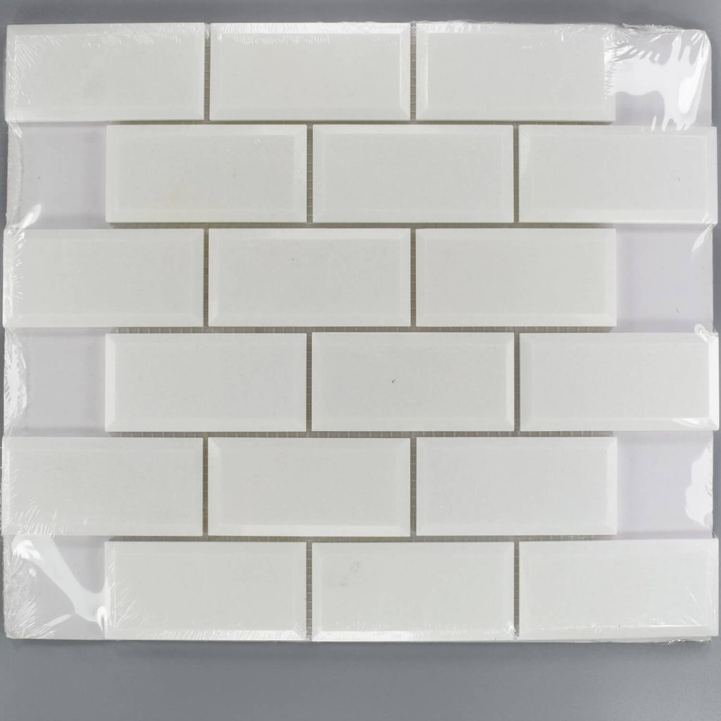 White Thassos Marble 2x4 Beveled Subway Mosaic Tile