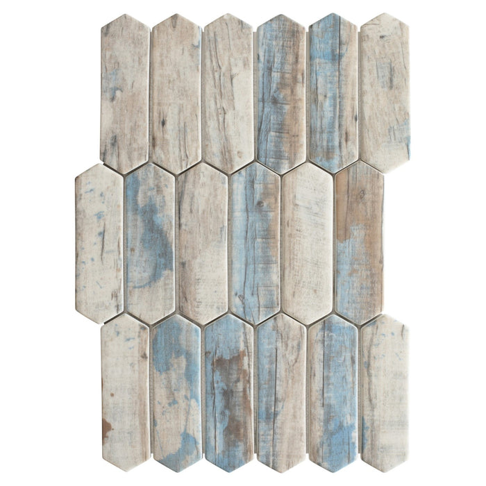 White and Blue Whitewashed Wood Look Glass Picket Tile