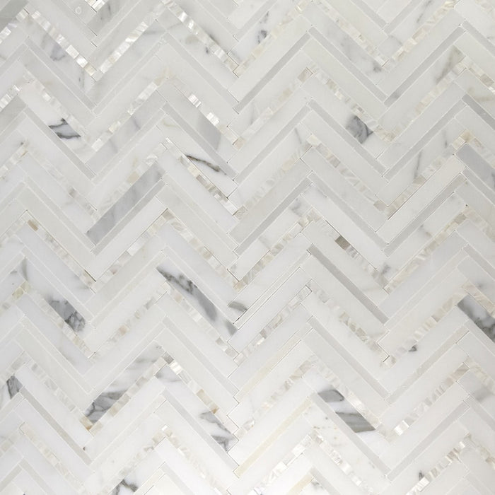 Dolomite White Marble and Mother of Pearl Waterjet Mosaic Tile in Pearl  Lace