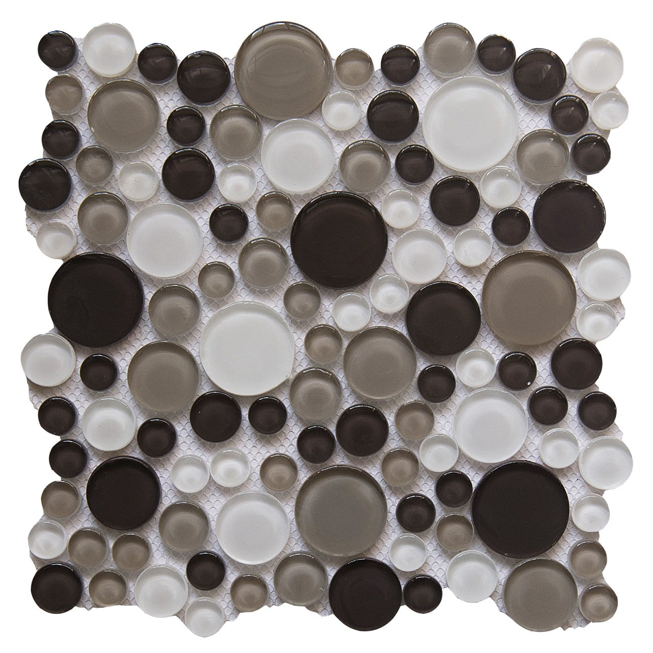 Home › Brown, Beige & White Glass Mosaic Penny Circle Round Tile