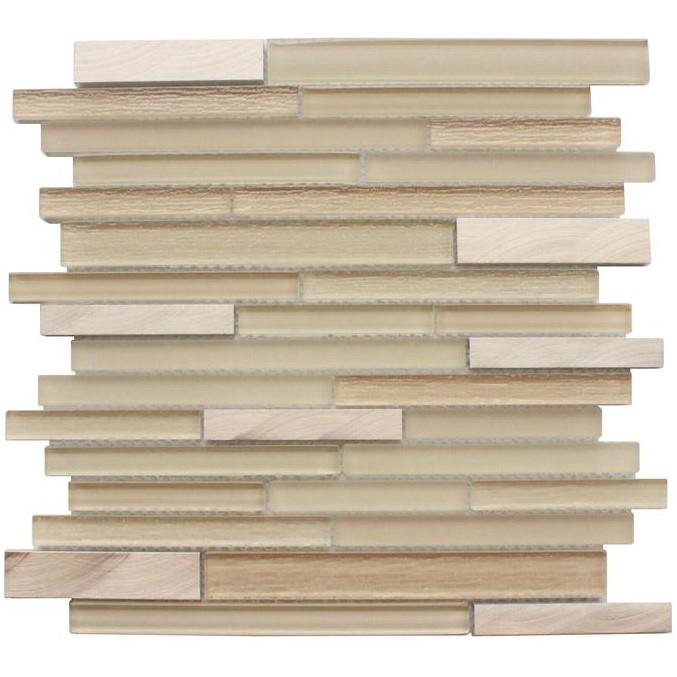 Beige Glass And Metal Random Linear Strip Mosaic Tile