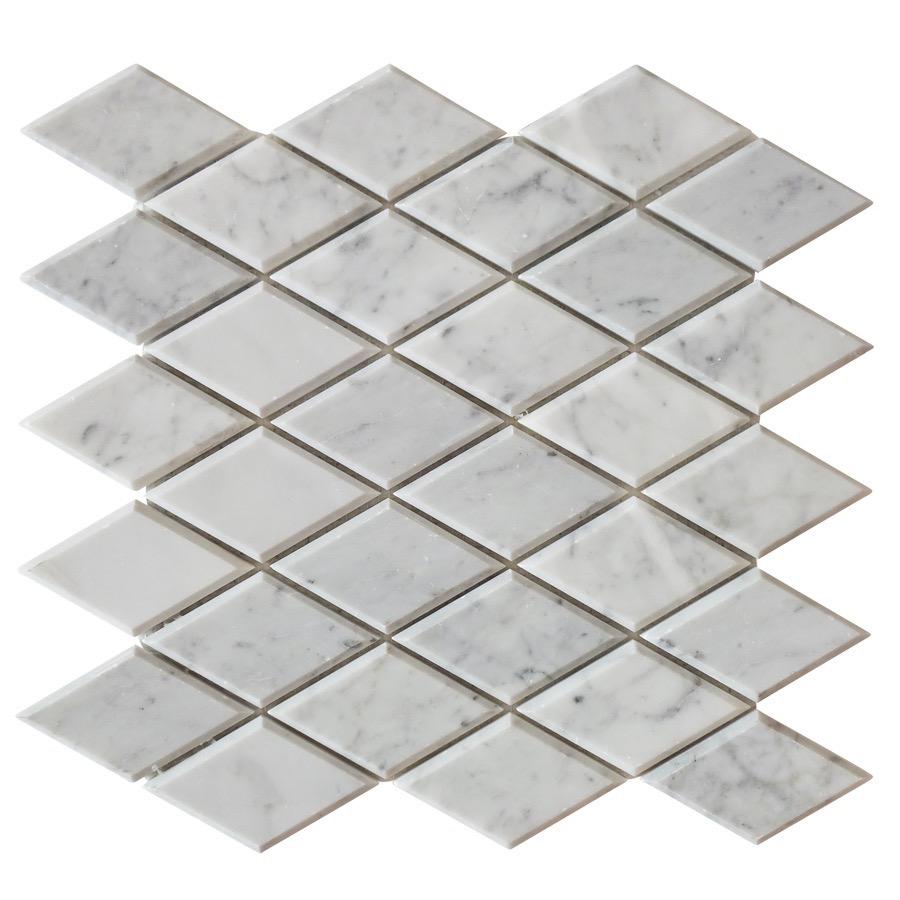 Home › Bianco Carrara Marble Mosaic Tile - Beveled Diamonds - Polished