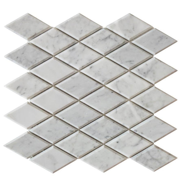 bianco-carrara-marble-mosaic-tile-beveled-diamonds-polished-890740 ...