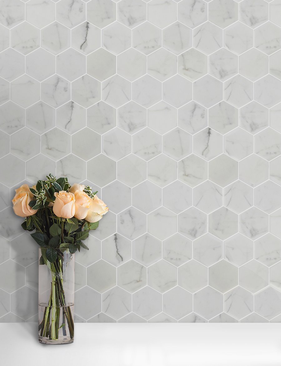 Calacatta Marble Mosaic Tile in Hexagons Pattern - Polished