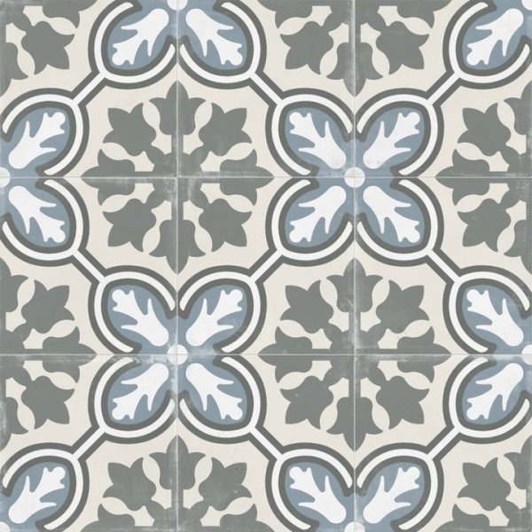 Matte Gray and Blue Tulip Pattern Porcelain Victorian Tile | TileBuys