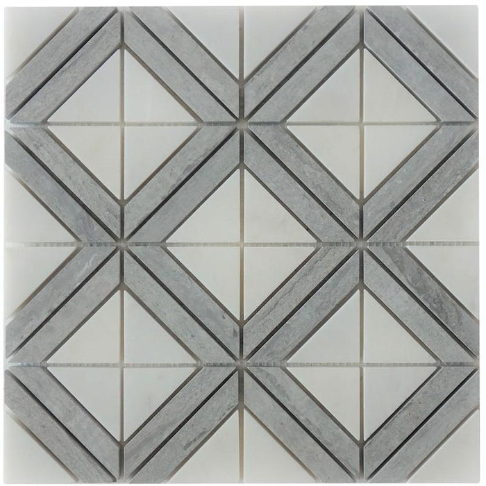 Mountain Blue and Gray Marble Diamond Pattern Mosaic Tile