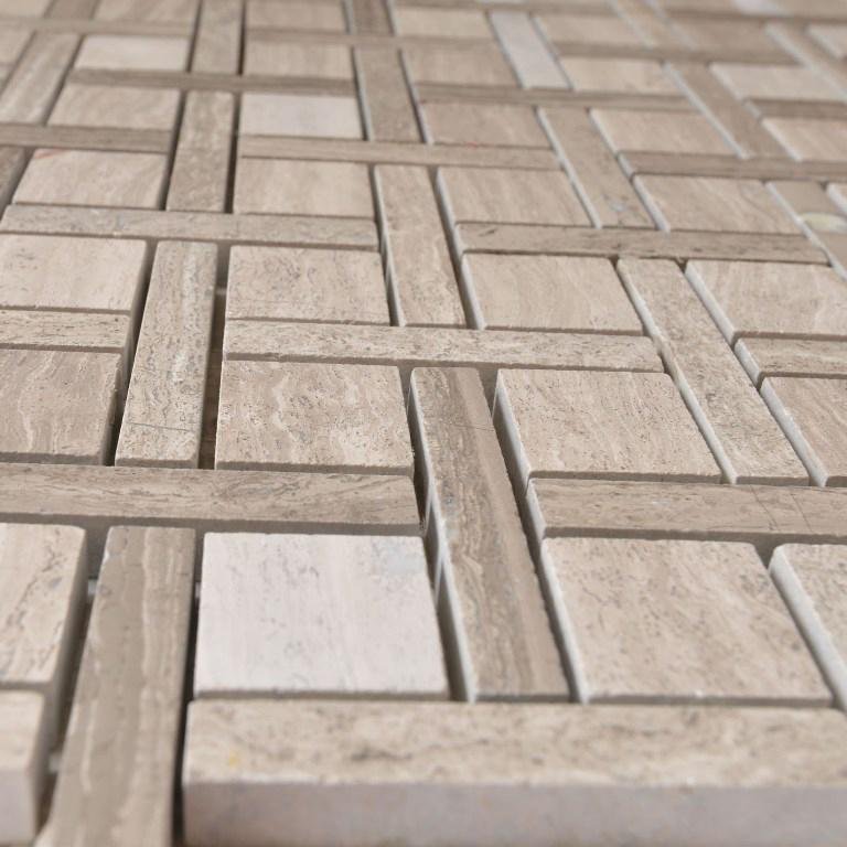 5 Sq Ft of White Oak Marble Mosaic Tile - Woven Squares & Strips